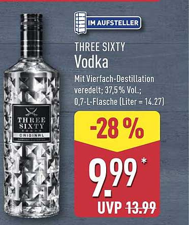 THREE SIXTY Vodka 0,7 L - im Aufsteller