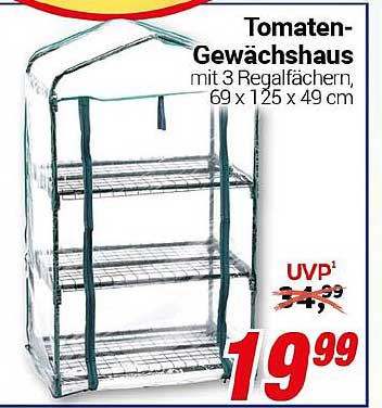 Tomaten-Gewächshaus mit 3 Regalflächen, 69 x 125 x 49 cm