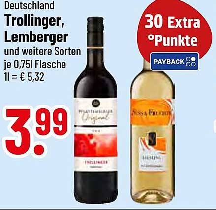 Trollinger, Lemberger und weitere Sorten je 0,75l Flasche