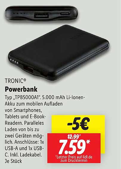 TRONIC® Powerbank 5.000 mAh Li-Ionen-Akku