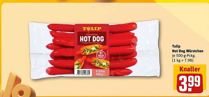 Tulip Hot Dog Würstchen 500g-Packung, 8 Stück