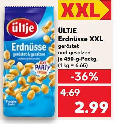 ÜLTJE Erdnüsse XXL geröstet und gesalzen je 450-g-Pack.
