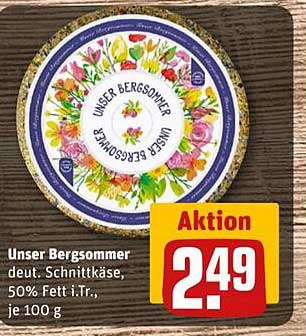 Unser Bergsommer Deutscher Schnittkäse, 50% Fett i.Tr., je 100 g