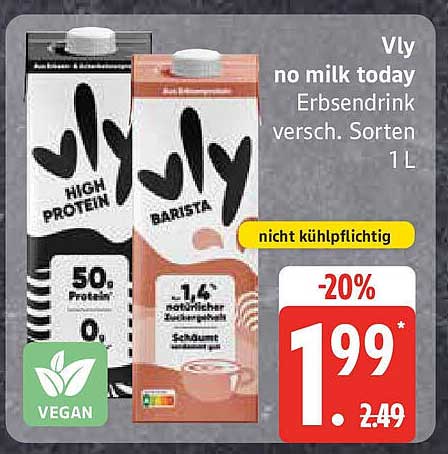 Vly no milk today Erbsendrink verschiedene Sorten 1 L