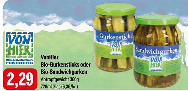 VonHier Bio-Gurkensticks oder Bio-Sandwichgurken