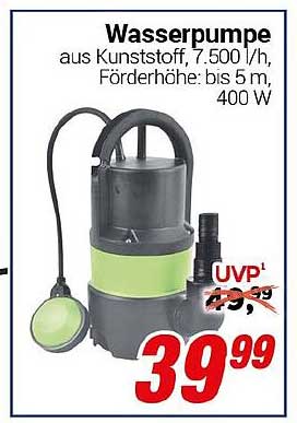 Wasserpumpe aus Kunststoff, 7.500 l/h, Förderhöhe: bis 5 m, 400 W