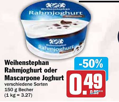 Weihenstephan Rahmjoghurt oder Mascarpone Joghurt 150 g Becher