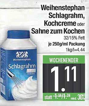 Weihenstephan Schlagrahm, Kochcreme oder Sahne zum Kochen