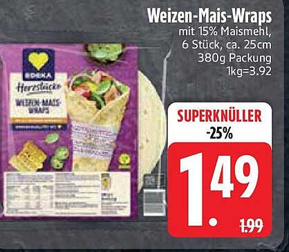 Weizen-Mais-Wraps mit 15% Maismehl, 6 Stück, ca. 25 cm
