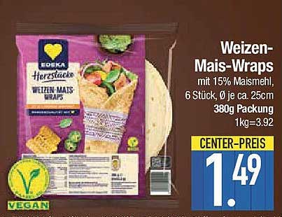 Weizen-Mais-Wraps mit 15% Maismehl, 6 Stück, Ø ca. 25 cm