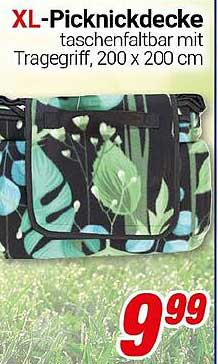 XL-Picknickdecke taschenfaltbar mit Tragegriff, 200 x 200 cm