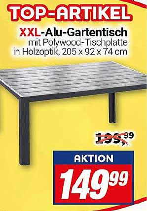 XXL-Alu-Gartentisch mit Polywood-Tischplatte in Holzoptik, 205 x 92 x 74 cm