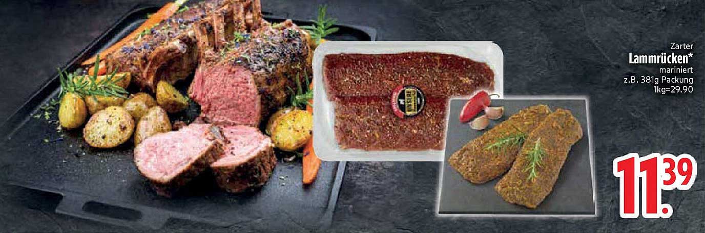 Zarter Lammrücken mariniert z.B. 381g Packung 1kg=29.90