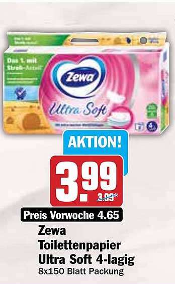 Zewa Toilettenpapier Ultra Soft 4-lagig 8x150 Blatt Packung