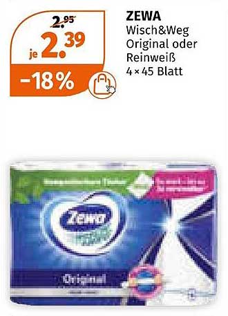 ZEWA Wisch& Weg Original oder Reinweiß 4 × 45 Blatt
