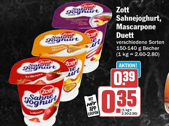 Zott Sahnejoghurt, Mascarpone Duett – verschiedene Sorten 150-140 g Becher