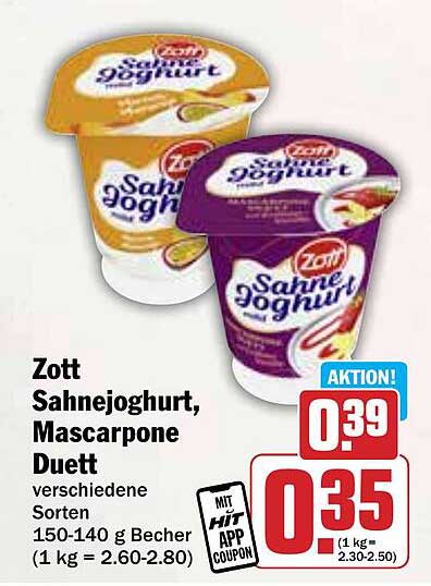 Zott Sahnejoghurt, Mascarpone Duett – verschiedene Sorten für ein Geschmackserlebnis