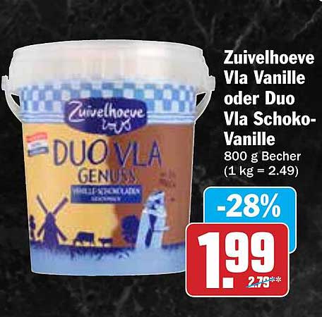 Zuivelhoeve Vla Vanille oder Duo Vla Schoko-Vanille 800 g Becher