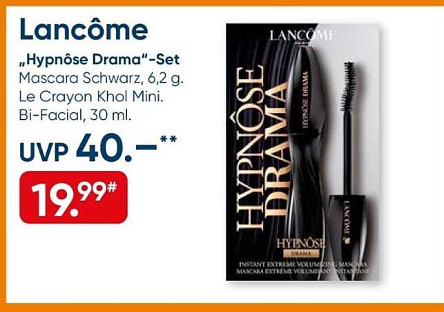 Lancôme „Hypnôse Drama“-Set Mascara Schwarz, 6,2 g. Le Crayon Khôl Mini. Bi-Facial, 30 ml.
