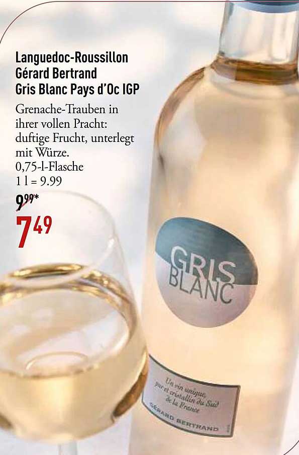 Languedoc-Roussillon Gérard Bertrand Gris Blanc Pays d’Oc IGP