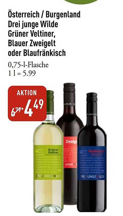 Österreich / Burgenland Drei junge Wilde Grüner Veltliner, Blauer Zweigelt oder Blaufränkisch