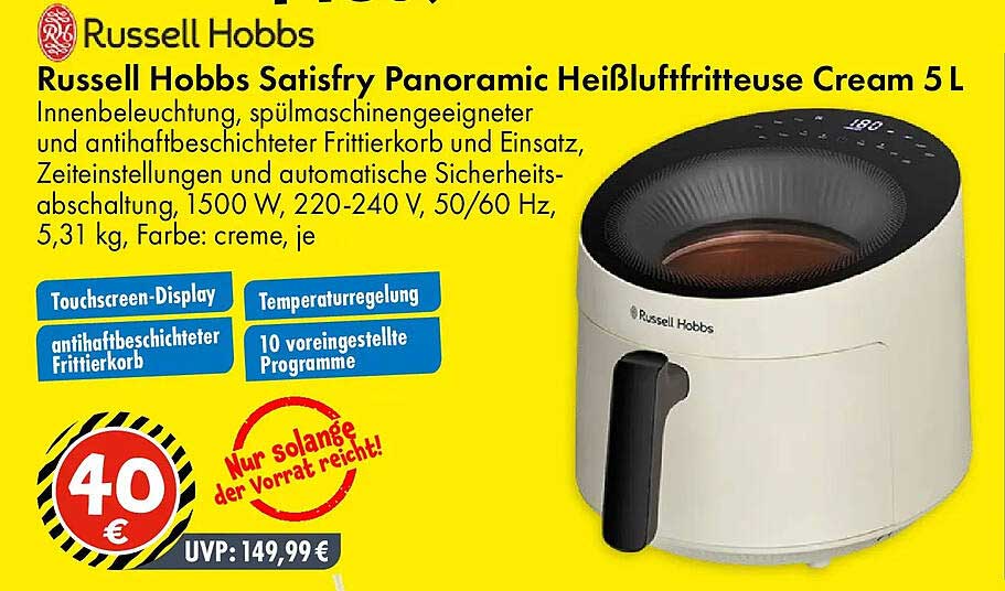 Russell Hobbs Satisfry Panoramic Heißluftfritteuse Cream 5L