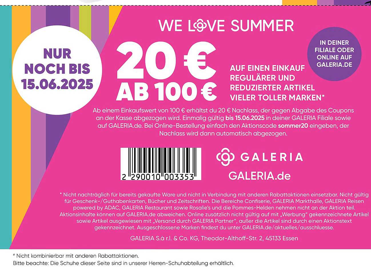 20 € Rabatt ab 100 € Einkauf bei Galeria