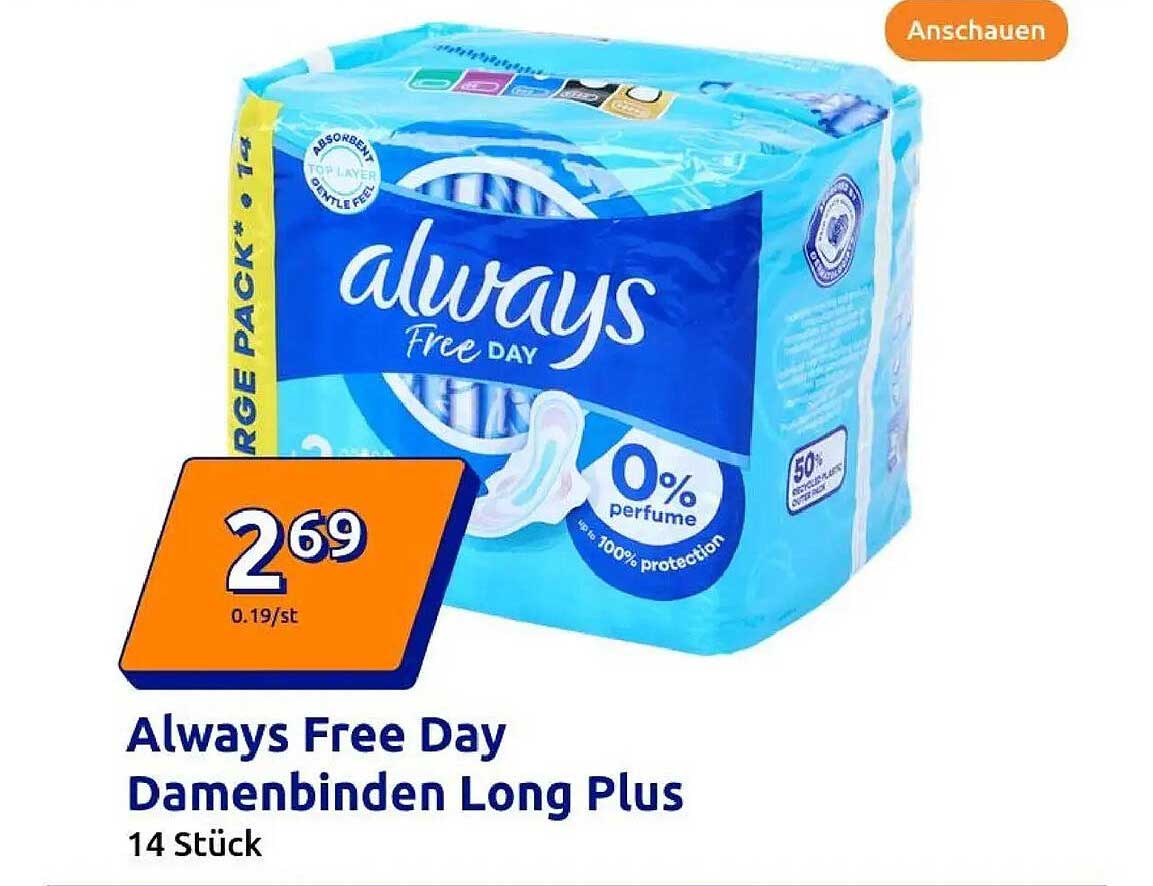 Always Free Day Damenbinden Long Plus (14 Stück)