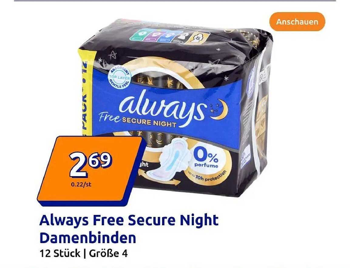 Always Free Secure Night Damenbinden 12 Stück | Größe 4