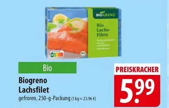 Biogreno Lachsfilet gefroren, 250-g-Packung