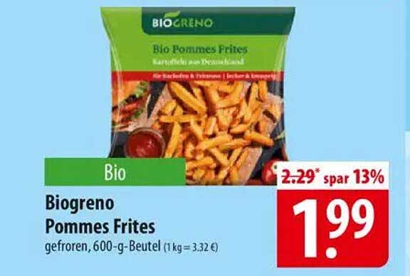 Biogreno Pommes Frites, 600-g-Beutel