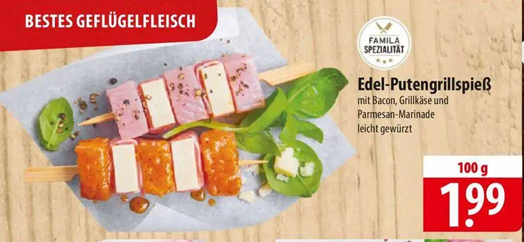 Edel-Putengrillspieß mit Bacon, Grillkäse und Parmesan-Marinade leicht gewürzt
