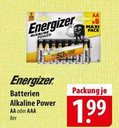 Energizer Batterien Alkaline Power AA oder AAA 8er Pack