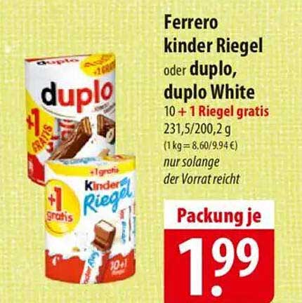 Ferrero Kinder Riegel oder Duplo, Duplo White - 10 + 1 Riegel gratis