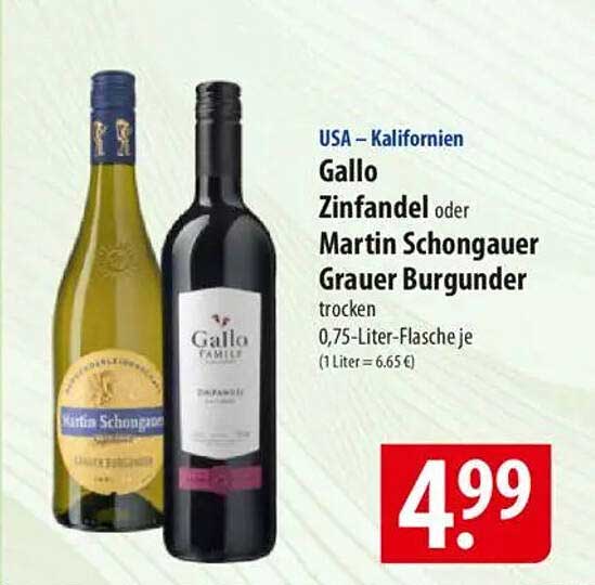 Gallo Zinfandel oder Martin Schongauer Grauer Burgunder trocken für nur 4,99 €