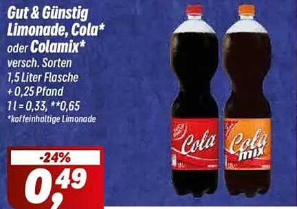 Gut & Günstig Limonade, Cola oder Colamix 1,5 Liter