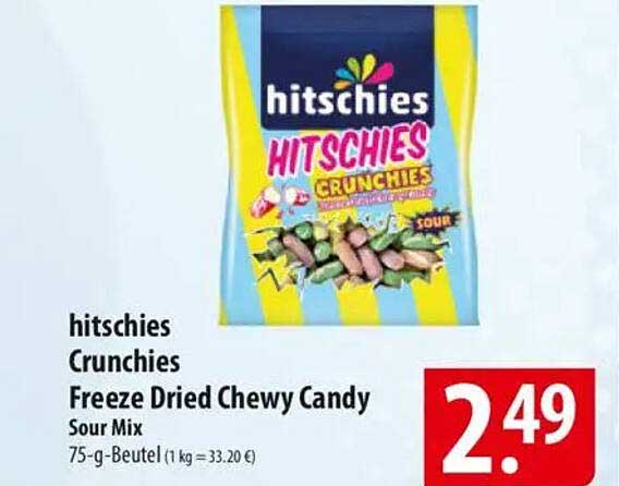 hitschies Crunchies Freeze Dried Chewy Candy Sour Mix 75-g-Beutel