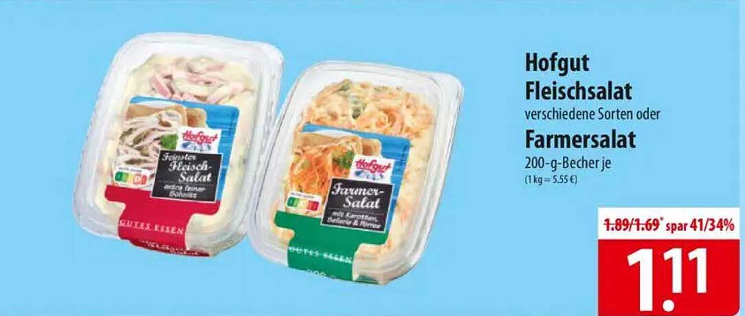 Hofgut Fleischsalat verschiedene Sorten oder Farmersalat 200-g-Becher je