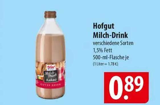 Hofgut Milch-Drink verschiedene Sorten 1,5% Fett 500-ml-Flasche