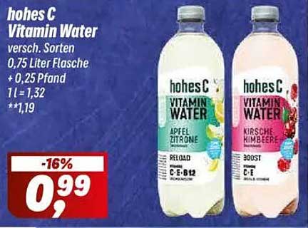 hohes C Vitamin Water - Verschiedene Sorten, 0,75 Liter Flasche