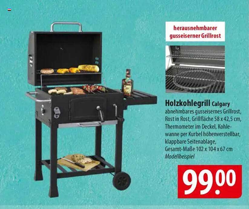 Holzkohlegrill Calgary mit abnehmbarem gusseisernem Grillrost