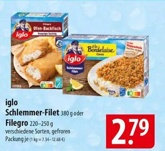 iglo Schlemmer-Filet 380 g oder Filegro 220–250 g, verschiedene Sorten, gefroren