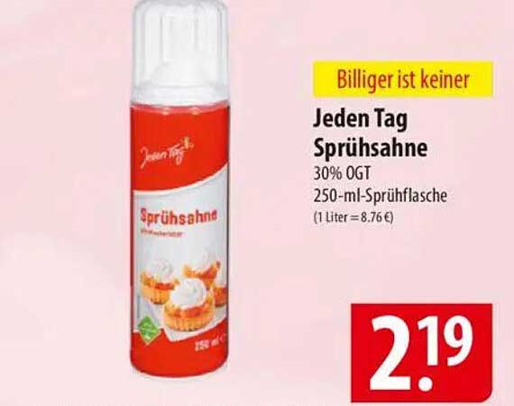 Jeden Tag Sprühsahne 30% 250-ml-Sprühlasche
