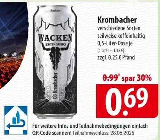 Krombacher verschiedene Sorten teilweise koffeinhaltig 0,5-Liter-Dose