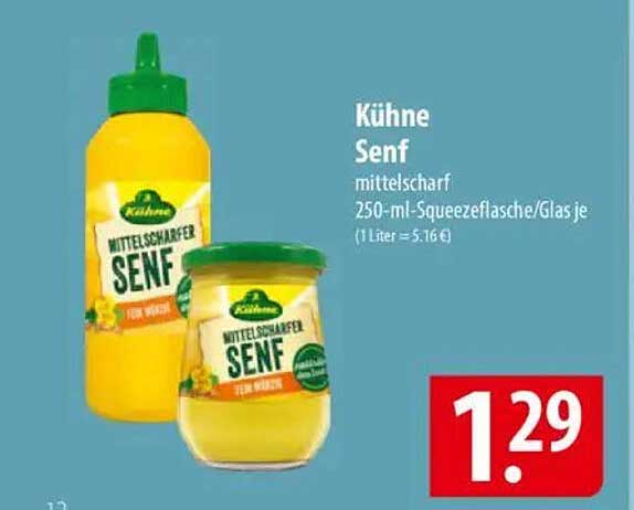 Kühne Senf mittelscharf 250-ml-Squeezeflasche/Glas