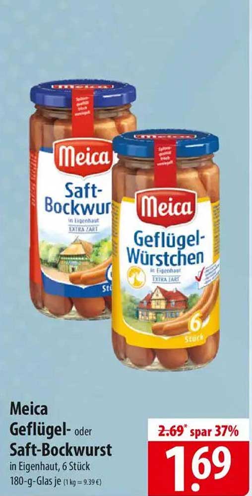 Meica Geflügel- oder Saft-Bockwurst in Eigenhaut, 6 Stück