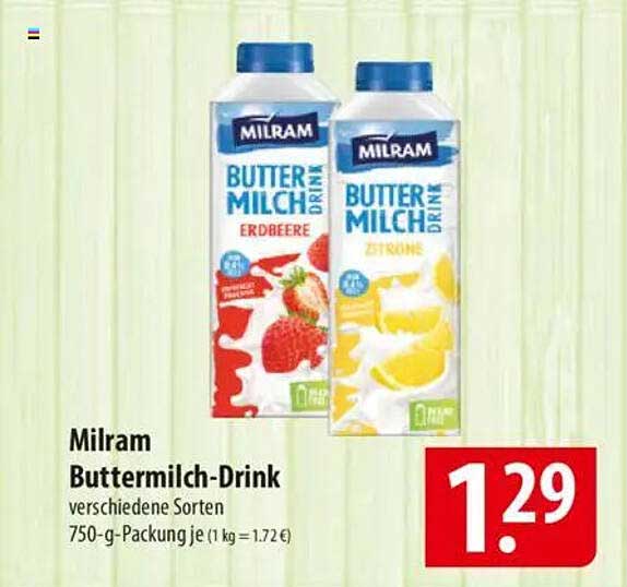 Milram Buttermilch-Drink verschiedene Sorten 750-g-Packung