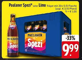 Paulaner Spezi oder Limo Träger mit 20 x 0,5l Flasche
