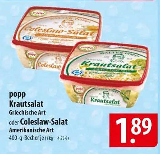 popp Krautsalat Griechische Art oder Coleslaw-Salat Amerikanische Art