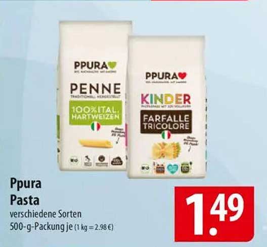 Ppura Pasta verschiedene Sorten 500-g-Packung